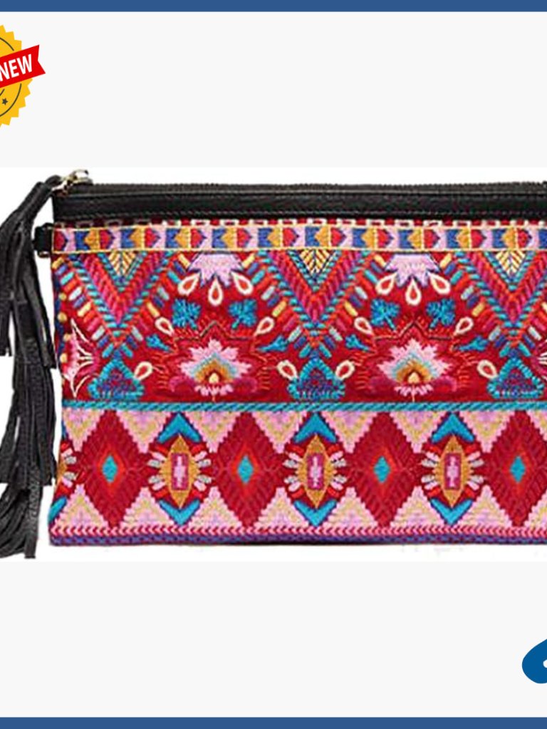 Cotton Embroidered Clutch With Removable Strap, One Size
